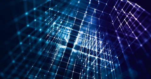 Data building dots and line connections, information flow. Tech, social, cybe Stock Illustration