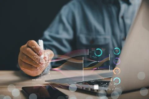 Data, business analysts are managing intelligent AI technology for future d.. Stock Photos