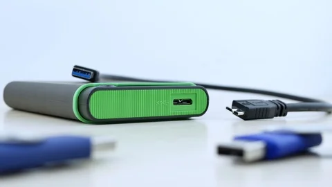 Data Cable with SSD and blue USB flash drive Video stock 88293953