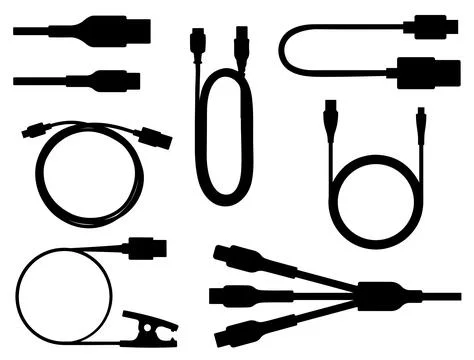 Data cables silhouette vector art Stock Illustration