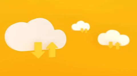 Data can be sent and stored using the cloud system.cloud icon on yellow backg Stock Illustration