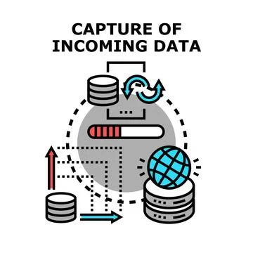 Data capture processing storage and global exchange concept Illustrazione stock