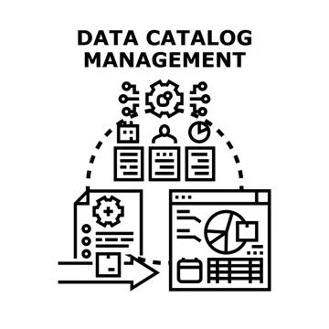 Data catalog management organizing and analyzing information Stock Illustration
