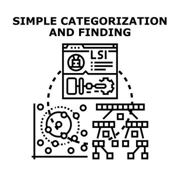 Data categorization and finding process illustration Stock Illustration