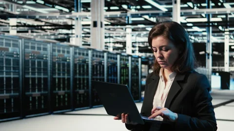 Data center admin creating digital twin scan to optimize server load balancing Stock Footage 329325635