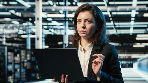 Data center admin creating digital twin scan to optimize server load balancing Foto stock