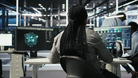 Data center admin does neural networks node tree programming Stock Footage 307034381