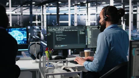 Data center admin using AI assistant to provide user technical support Stock Footage 313567769