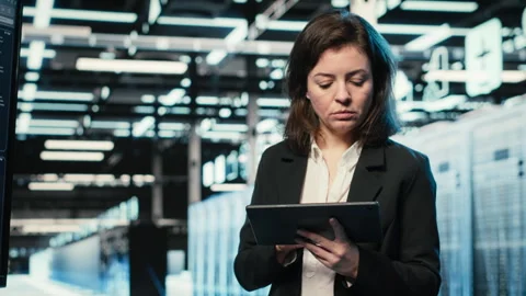 Data center admin using AI LLM model and AR control panel to configure rigs Stock Footage 329324627