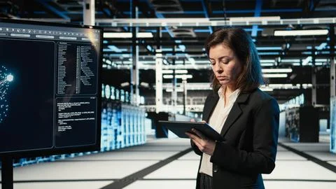 Data center admin using AI LLM model and AR control panel to configure rigs 写真素材