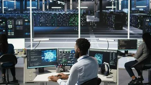 Data center admin using artificial intelligence neural network models Fotos de archivo