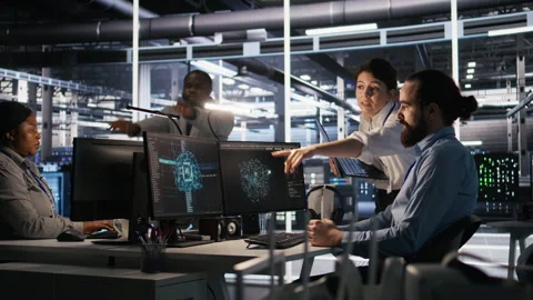 Data center admins working together, collaborating on AI software development Stock Footage 309787797