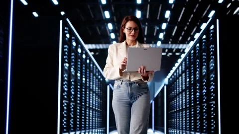 Data Center Analyst Engineer Checking Server Security Stock Footage 310806160