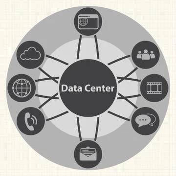 Data center and Centralized. System infrastructure management concept. Vector Stock Illustration