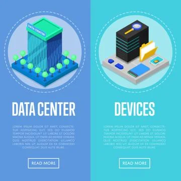 Data center and computer devices posters Illustrazione stock