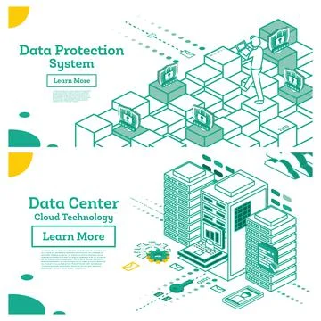 Data Center and Cyber Security Concept. 스톡 일러스트