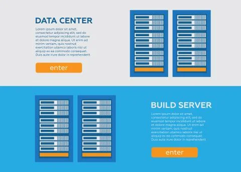 Data center and hosting banners set. Network internet database . Data center Stock Illustration