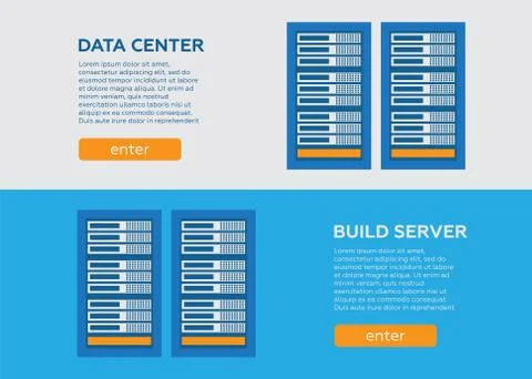 Data center and hosting banners set. Network internet database . Data center Stock Illustration