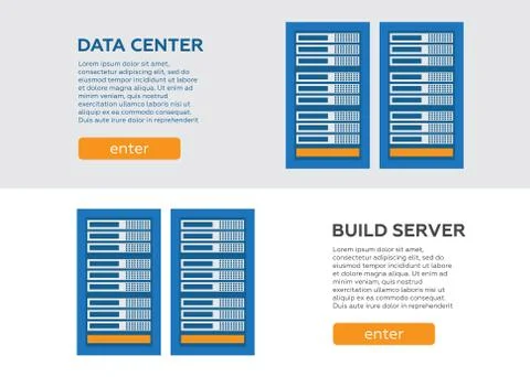 Data center and hosting banners set. Network internet database . Data center Stock Illustration