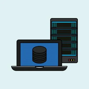 Data center and laptop design, vector illustration Illustrazione stock