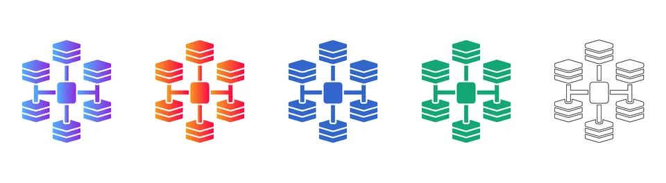 Data Center and Network Hub Icons Stock Illustration