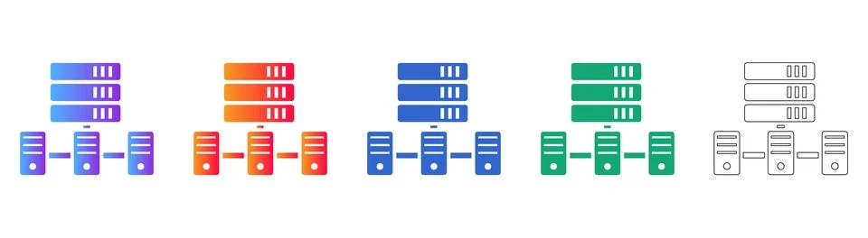 Data Center and Network Server Infrastructure Icon Set Stock Illustration