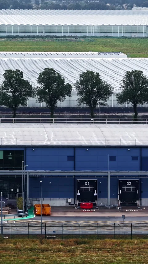 Data Center with Backup Generators and Greenhouses at Agriport A7 Middenmeer Stock Footage 346451851