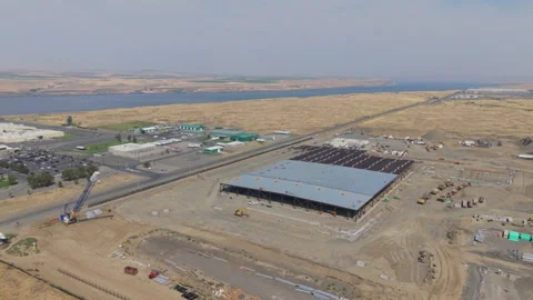 A data center being constructed in Umatilla, Oregon. Drone view. Stock Footage 346457674