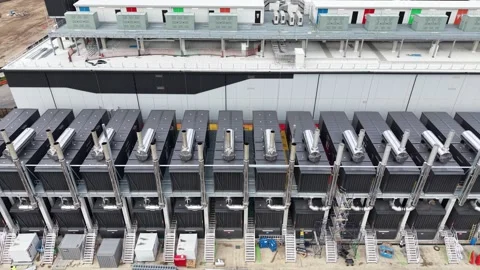 Data center building with backup power generators Stock Footage 342328407