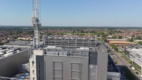 Data Center Building Construction With Large Crane Stock Footage 338012779