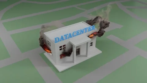 Data Center Building Engulfed Flames Smoke Emergency Disaster Scene Stock Footage 341392047