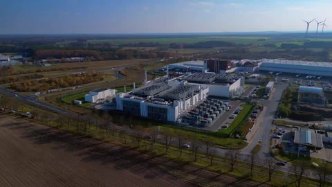 Data center building global cloud ai computing. Smooth aerial view flight drone Stock Footage 321392561