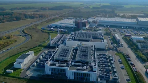 Data center building global cloud ai computing. Perfect aerial view flight drone Video stock 321393255