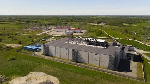 Data center building integrating high voltage electrical substation in coun.. Stock Photos