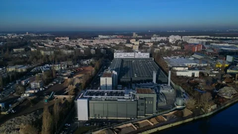 Data center building server cooling infrastructure. Unique aerial view drone Stock Footage 324818212