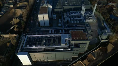Data center building server cooling infrastructure. Gorgeous aerial view drone Stock Footage 324818226