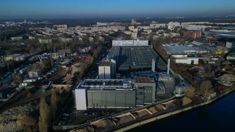 Data center building server cooling infrastructure. Amazing aerial view drone Stock Footage 324818254