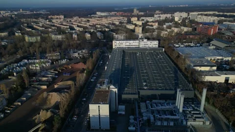 Data center building server cooling infrastructure. Stunning aerial view drone Stock Footage 324818261