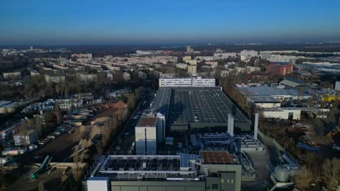 Data center building server cooling infrastructure. Smooth aerial view drone Stock Footage 324818264