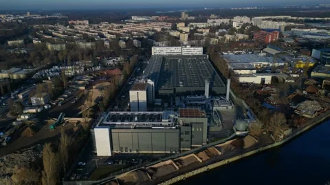 Data center building server cooling infrastructure. Beautiful aerial view drone Stock Footage 324818274
