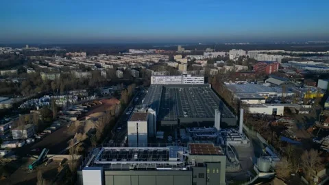 Data center building server cooling infrastructure. Perfect aerial view drone Stock Footage 324818282
