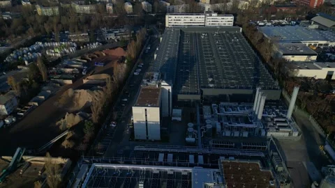 Data center building server cooling infrastructure. Fantastic aerial view drone Stock Footage 324818305