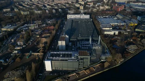 Data center building server cooling infrastructure. Wonderful aerial view drone Stock Footage 324818312