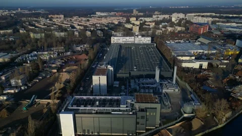 Data center building server cooling infrastructure. Fabulous aerial view drone Stock Footage 324818320