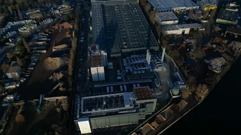 Data center building server cooling infrastructure. Nice aerial view drone Stock Footage 324818393