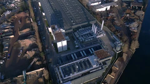Data center building server cooling infrastructure. Unique aerial view drone Stock Footage 324949785