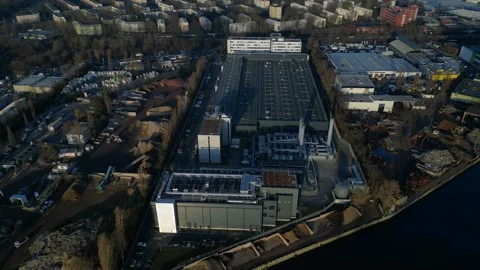 Data center building server cooling infrastructure. Perfect aerial view drone Stock Footage 324949897