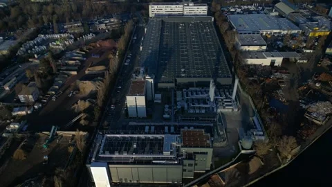 Data center building server cooling infrastructure. Lovely aerial view drone Stock Footage 324950279