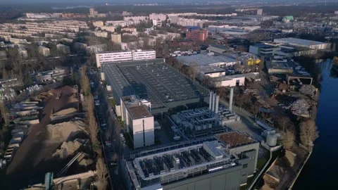 Data center building server cooling infrastructure. Great aerial view drone Stock Footage 324950336