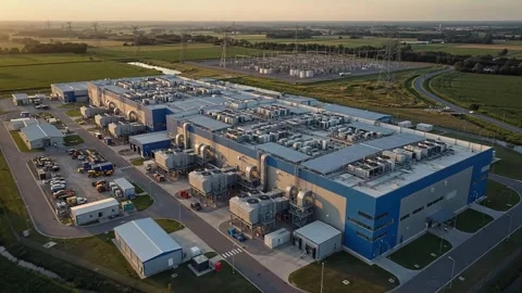 Data Center Building Surrounded by Farmland. Video stock 343230150